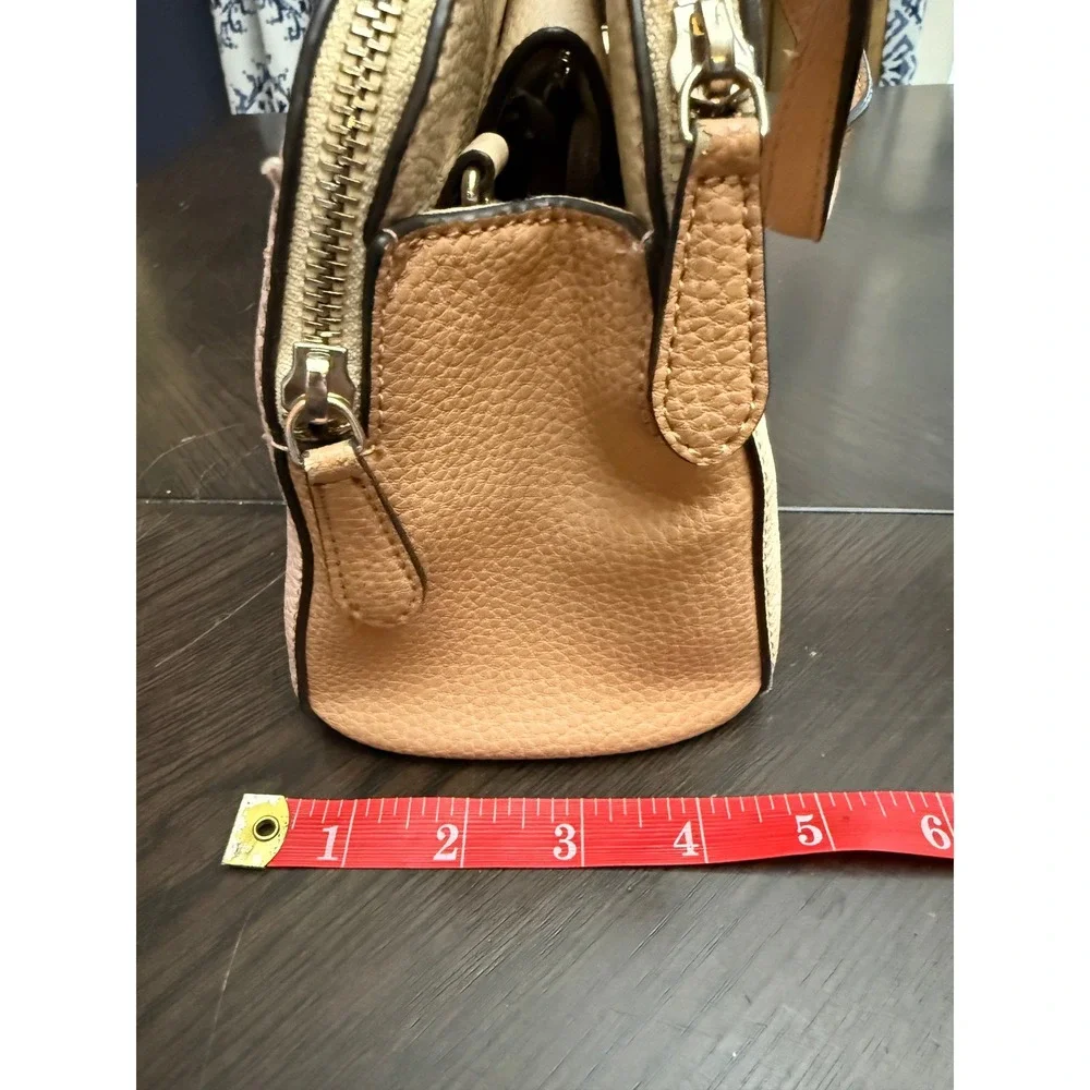 Guess Colorblock Satchel‎ Handbag Pink Cream Tan Pebbled Crossbody Bag